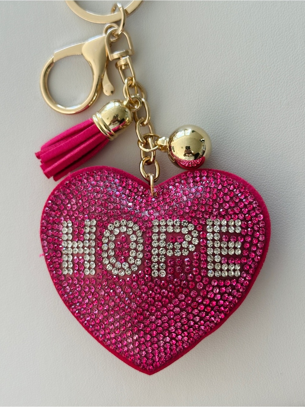Fashion Jewelry Hot Pink Rhinestone Heart Keychain with Gold Hardware